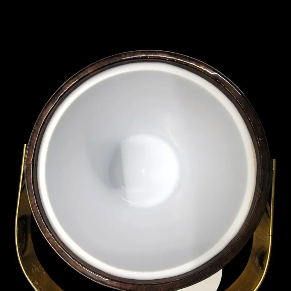 Vintage Mid Century Ice Bucket Brass Handle Faux Tortoiseshell Barware